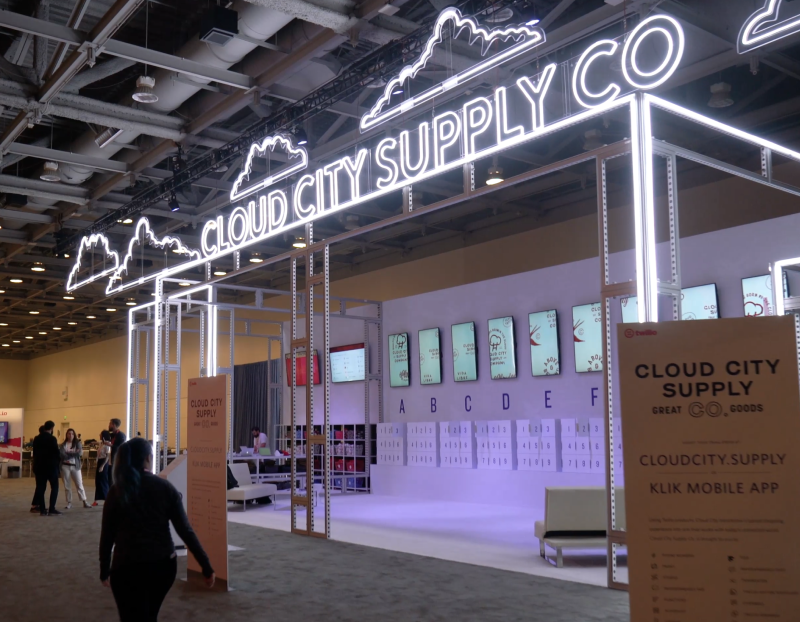 An installation at a conference. The sign reads "Cloud City Supply Co."