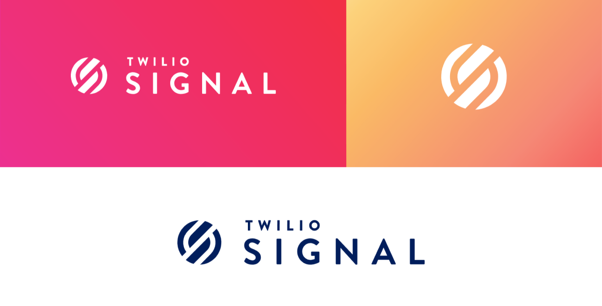 Three logos on different colored backgrounds. The log reads "Twilio SIGNAL"